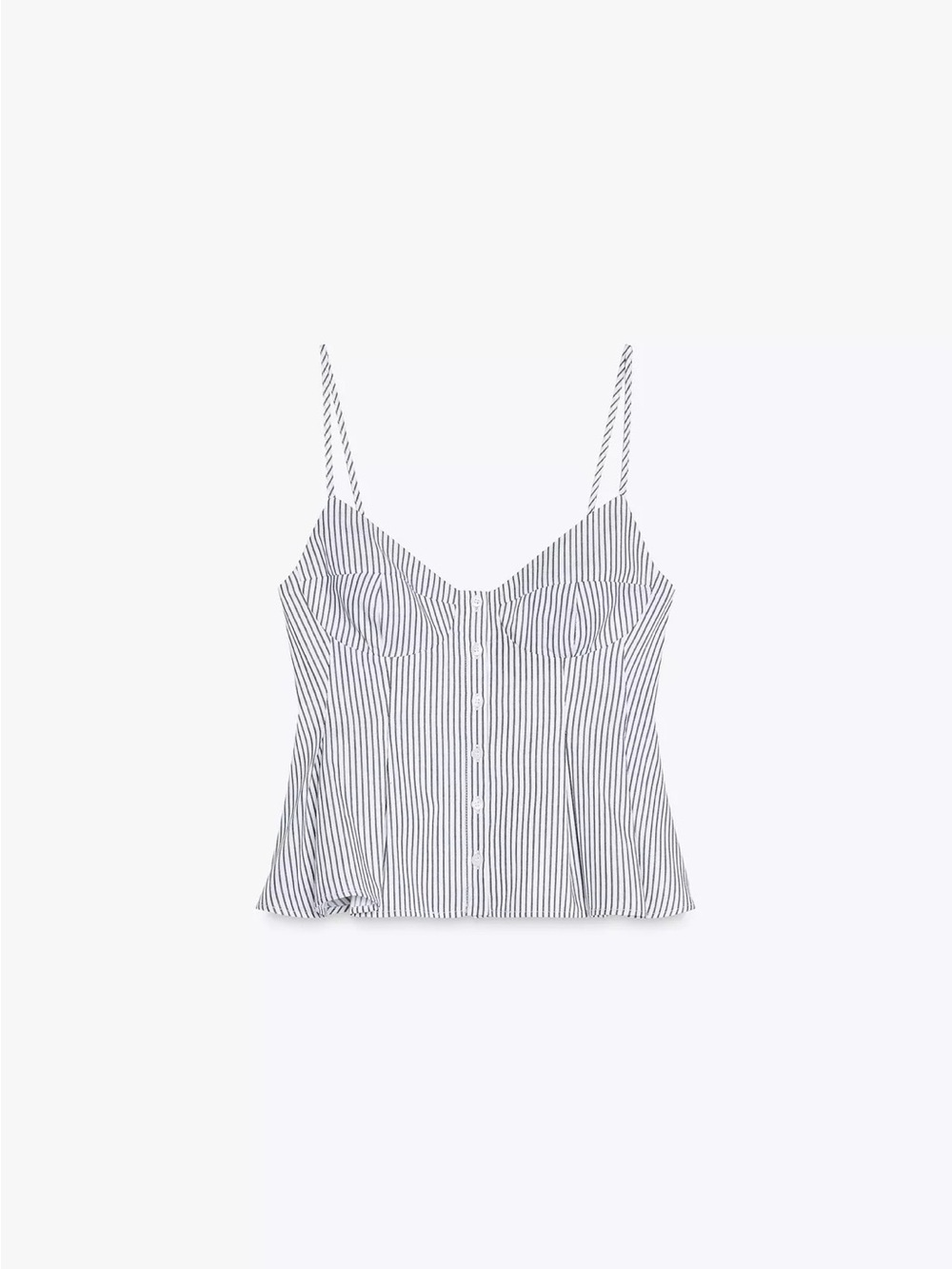 Zara Pinstripe Pleated Poplin Spaghetti Strap Top